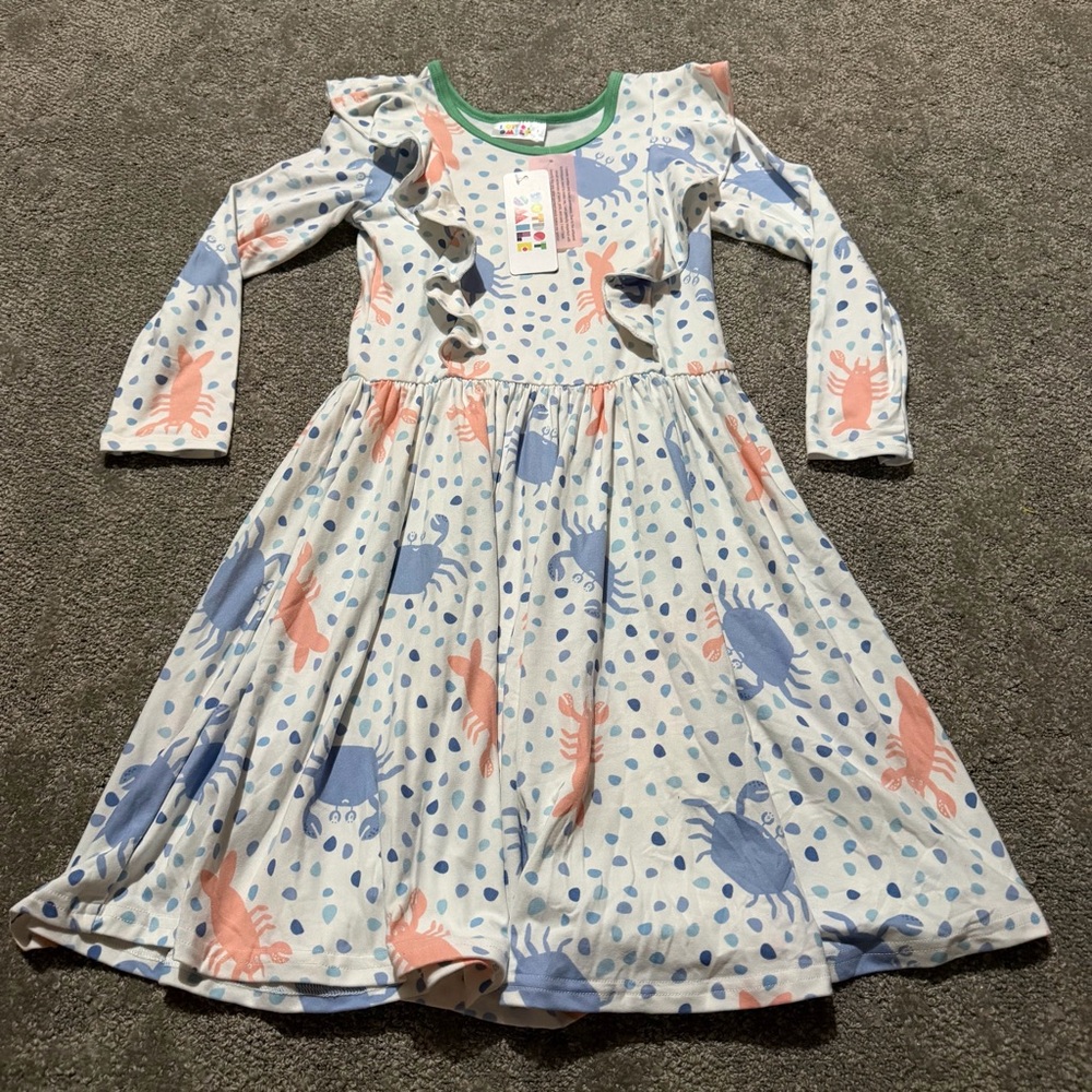 NWT Dot Dot Smile long sleeve dress crabs and lobsters size 7 summer beach style